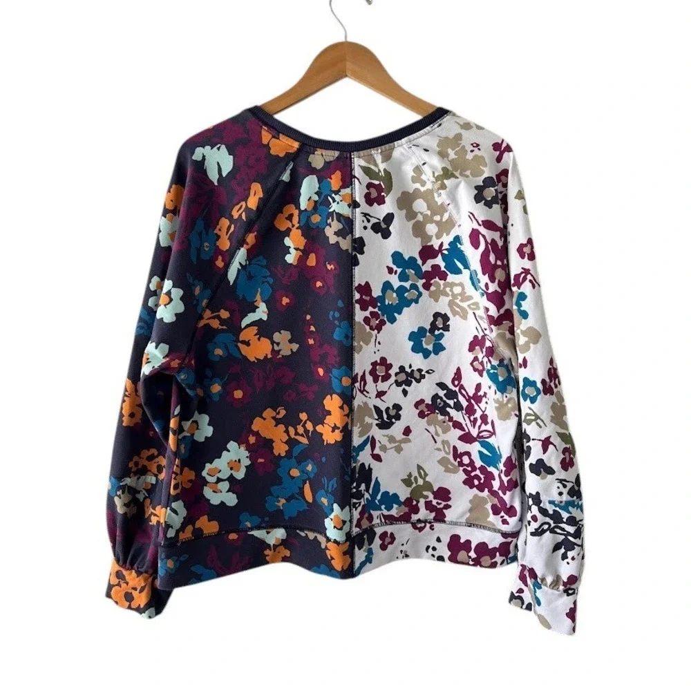 Maeve Anthropologie XL Floral Colorblock Sweatshirt Top Balloon Sleeve Pullover - Picture 2 of 9